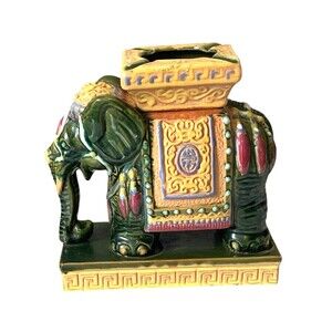 Mid Century Modern Elephant Ashtray Emerald Green Asian Chinoiserie Ceramic